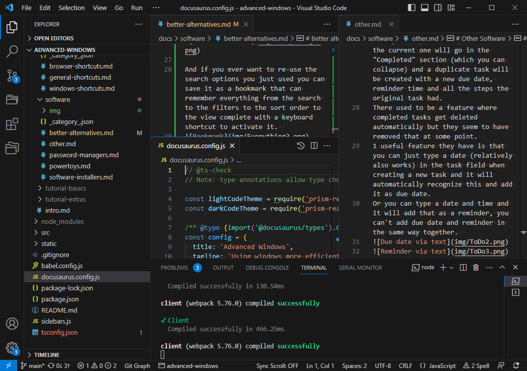 tabs, folders, terminal